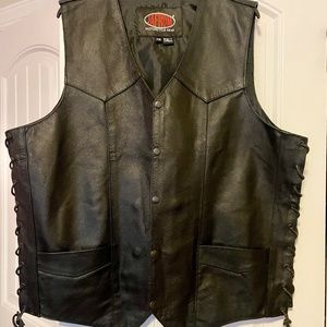 Jafrum Black Leather Motorcycle Gear Vest / Jacket XXL tall